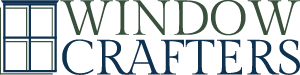 Windowcrafters logo featuring a window icon and text in muted navy and moss colors, representing a business specializing in vinyl windows and doors.